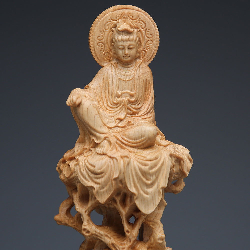 Sitting Tree Vine Guanyin Buddha Statue Ornaments Wooden Crafts - Grand Goldman
