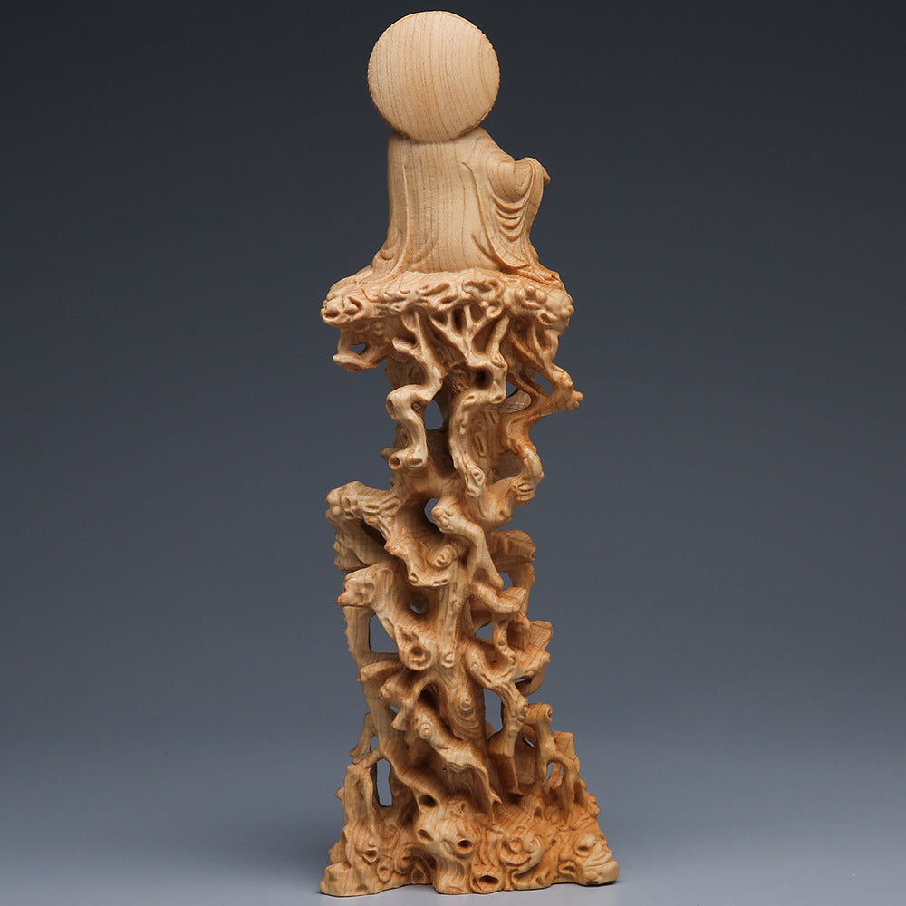 Sitting Tree Vine Guanyin Buddha Statue Ornaments Wooden Crafts - Grand Goldman