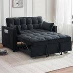 Sleeper Sofa Bed, 3-in-1 Velvet Pull Out Couch with Armrests, Storage Pockets and 2 Pillows, Adjustable Backrest, Sofa Bed Couch for Living Room, Bedroom(Black) - Grand Goldman