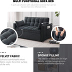 Sleeper Sofa Bed, 3-in-1 Velvet Pull Out Couch with Armrests, Storage Pockets and 2 Pillows, Adjustable Backrest, Sofa Bed Couch for Living Room, Bedroom(Black) - Grand Goldman