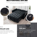 Sleeper Sofa Bed, 3-in-1 Velvet Pull Out Couch with Armrests, Storage Pockets and 2 Pillows, Adjustable Backrest, Sofa Bed Couch for Living Room, Bedroom(Black) - Grand Goldman