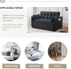 Sleeper Sofa Bed, 3-in-1 Velvet Pull Out Couch with Armrests, Storage Pockets and 2 Pillows, Adjustable Backrest, Sofa Bed Couch for Living Room, Bedroom(Black) - Grand Goldman