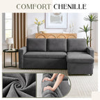 Sleeper Sofa Bed, 85'' Pull-Out Convertible Sofa Bed, Lounge Soft Futon Sofa, Detachable Chenille Cover, Couches for Living Room/Office/Apartment, Grey - Grand Goldman