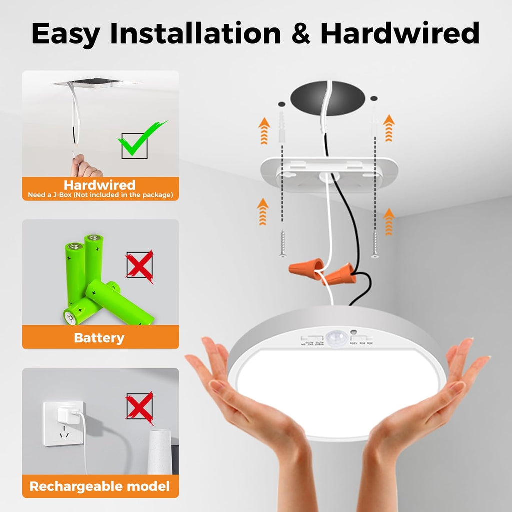 Slochi 2Pack Motion Sensor Ceiling Light Wired, 3000K/4000K/6500K Motion Sensor Light Indoor, 15W 1500LM 7 In Closet Lights Motion Sensored with Timer, Flush Mount Light for Hallway Wall Pantry, White - Grand Goldman