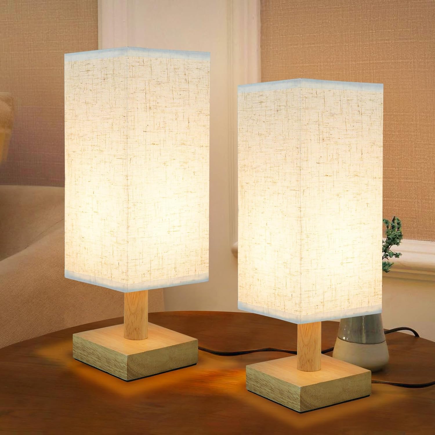 Small Bedside Night Table Lamp for Bedroom, Minimalist Nightstand Lamp with Round Fabric Linen Shade, Study Reading Desk Lamp for Kids Room, Living Room, College Dorm, Home, Office - Grand Goldman