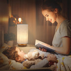 Small Bedside Night Table Lamp for Bedroom, Minimalist Nightstand Lamp with Round Fabric Linen Shade, Study Reading Desk Lamp for Kids Room, Living Room, College Dorm, Home, Office - Grand Goldman