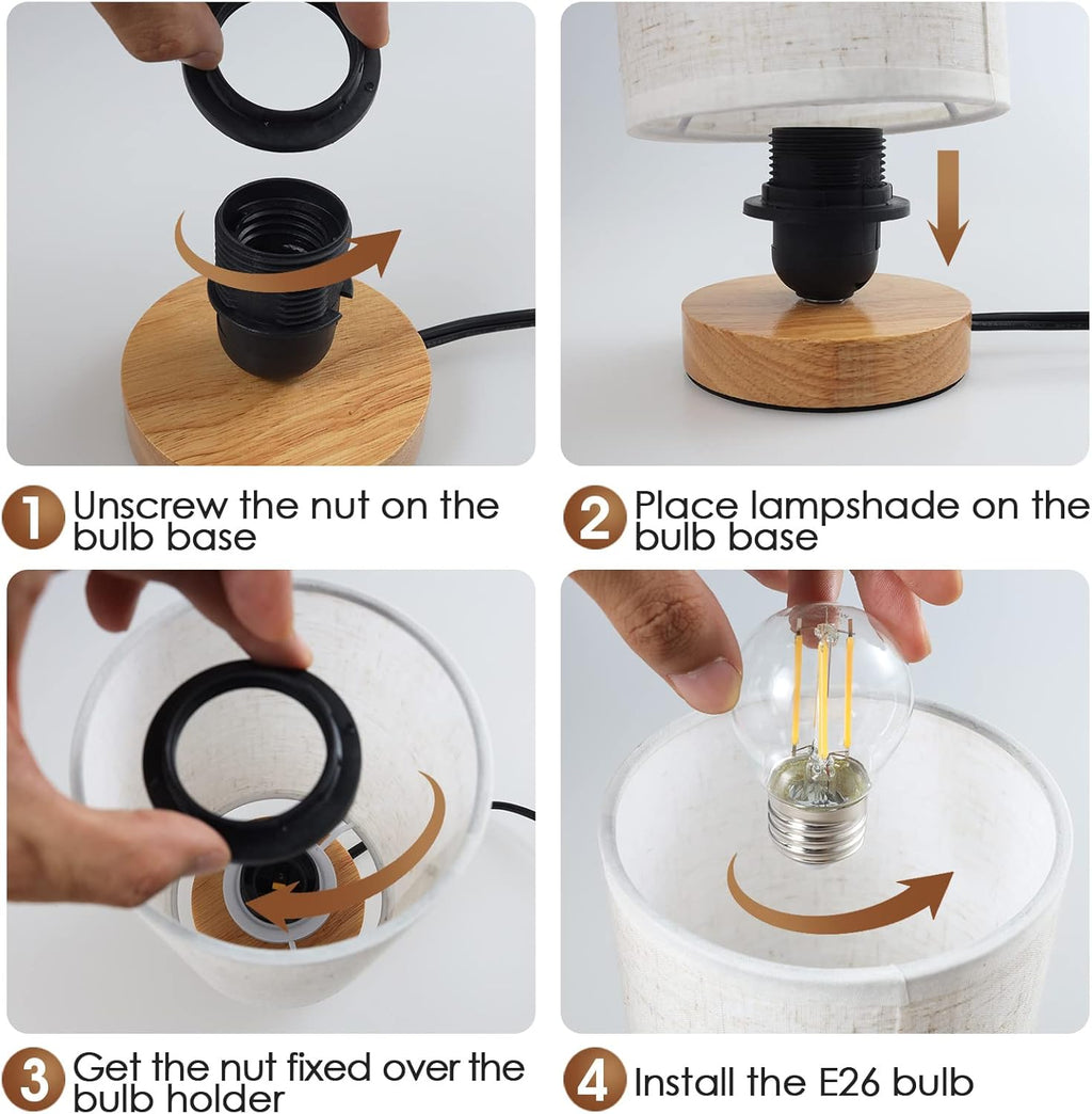 Small Bedside Night Table Lamp for Bedroom, Minimalist Nightstand Lamp with Round Fabric Linen Shade, Study Reading Desk Lamp for Kids Room, Living Room, College Dorm, Home, Office - Grand Goldman