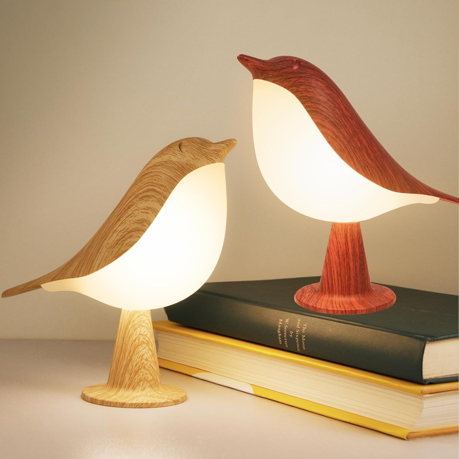 Small Desk Lamp, Bird Lamp Bedside Lamps with 3 Color Temperature and Touch Sensor,Cordless Lamp Kids Night Light with Rechargeable Battery for Bedroom Nightstand Bedside Table - Grand Goldman