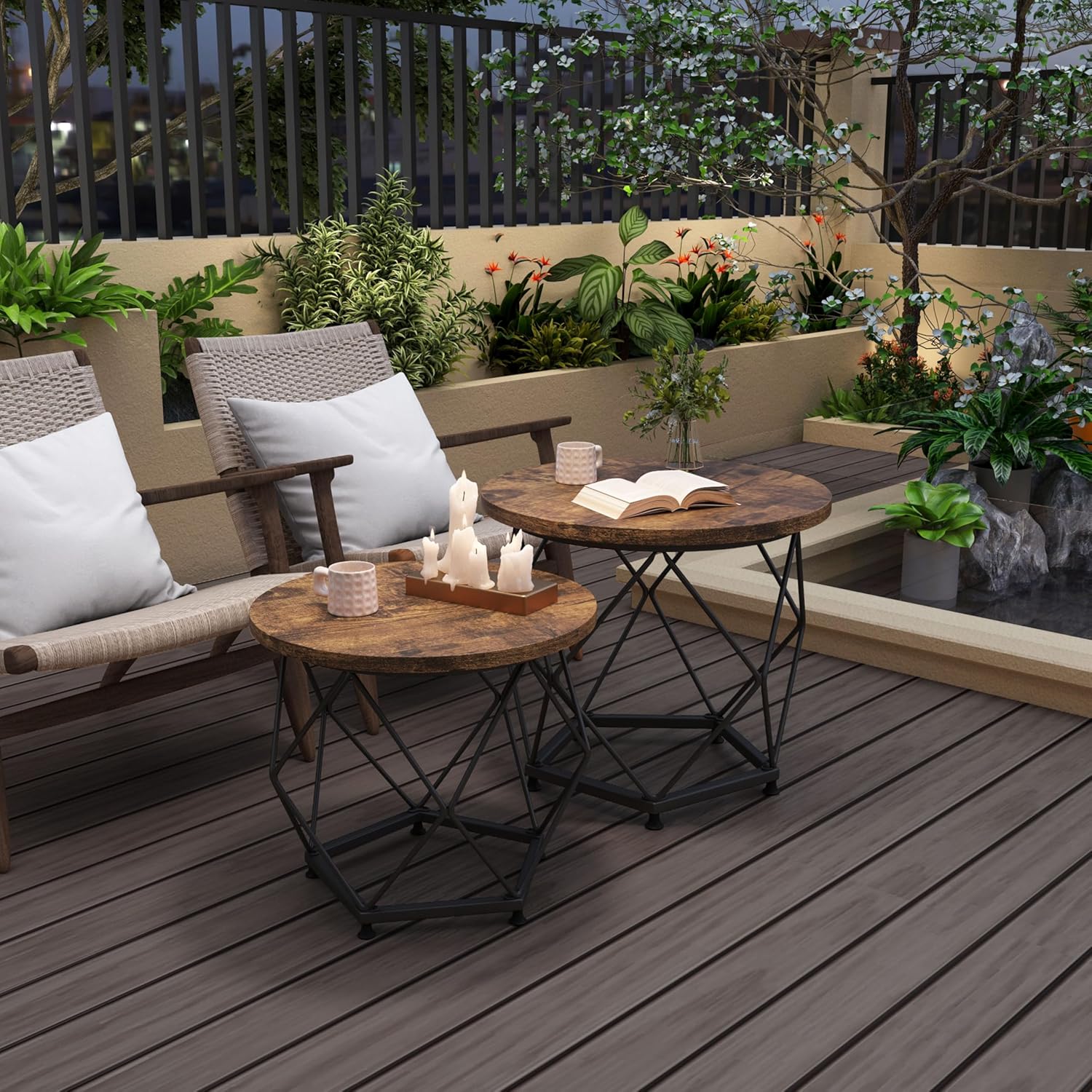 Small Round Coffee Table Set of 2, Modern Coffee Table with Metal Frame, Living Room Table with Easy Assembly, Side End Table for Bedroom, Office - Grand Goldman