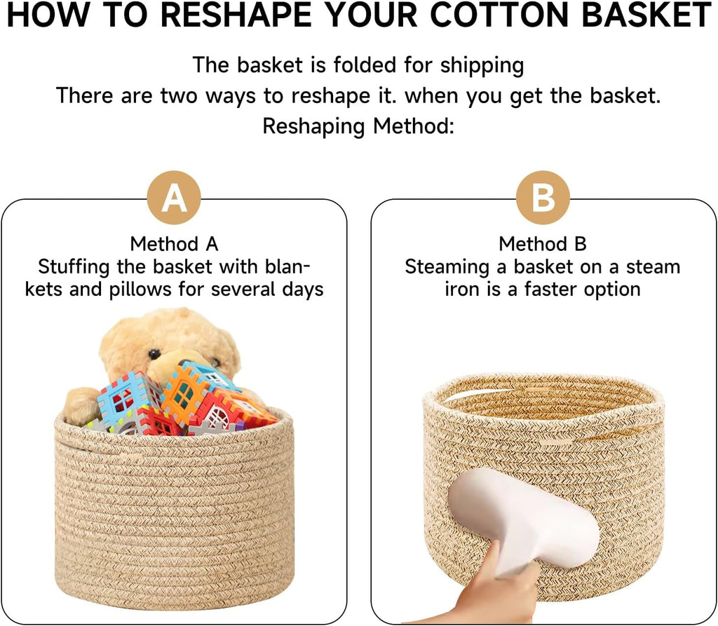 Small Storage Basket for Organizing | Cube Shelf Closet Storage Baskets | 9.7×9.7×7.1” Cute Baby Basket for Nursery | Woven Rope Basket Bins | Gift Basket Easter | Round 3 Packs Oxide Red - Grand Goldman