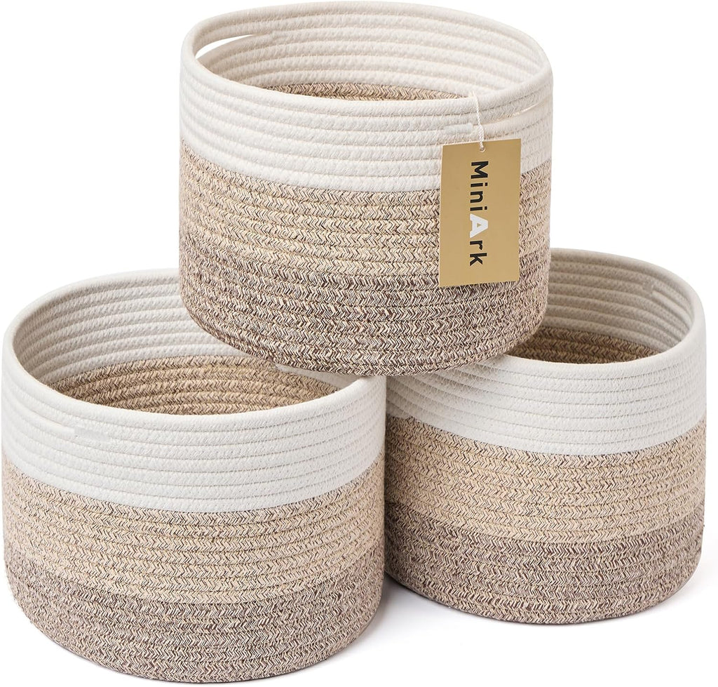 Small Storage Basket for Organizing | Cube Shelf Closet Storage Baskets | 9.7×9.7×7.1” Cute Baby Basket for Nursery | Woven Rope Basket Bins | Gift Basket Easter | Round 3 Packs Oxide Red - Grand Goldman