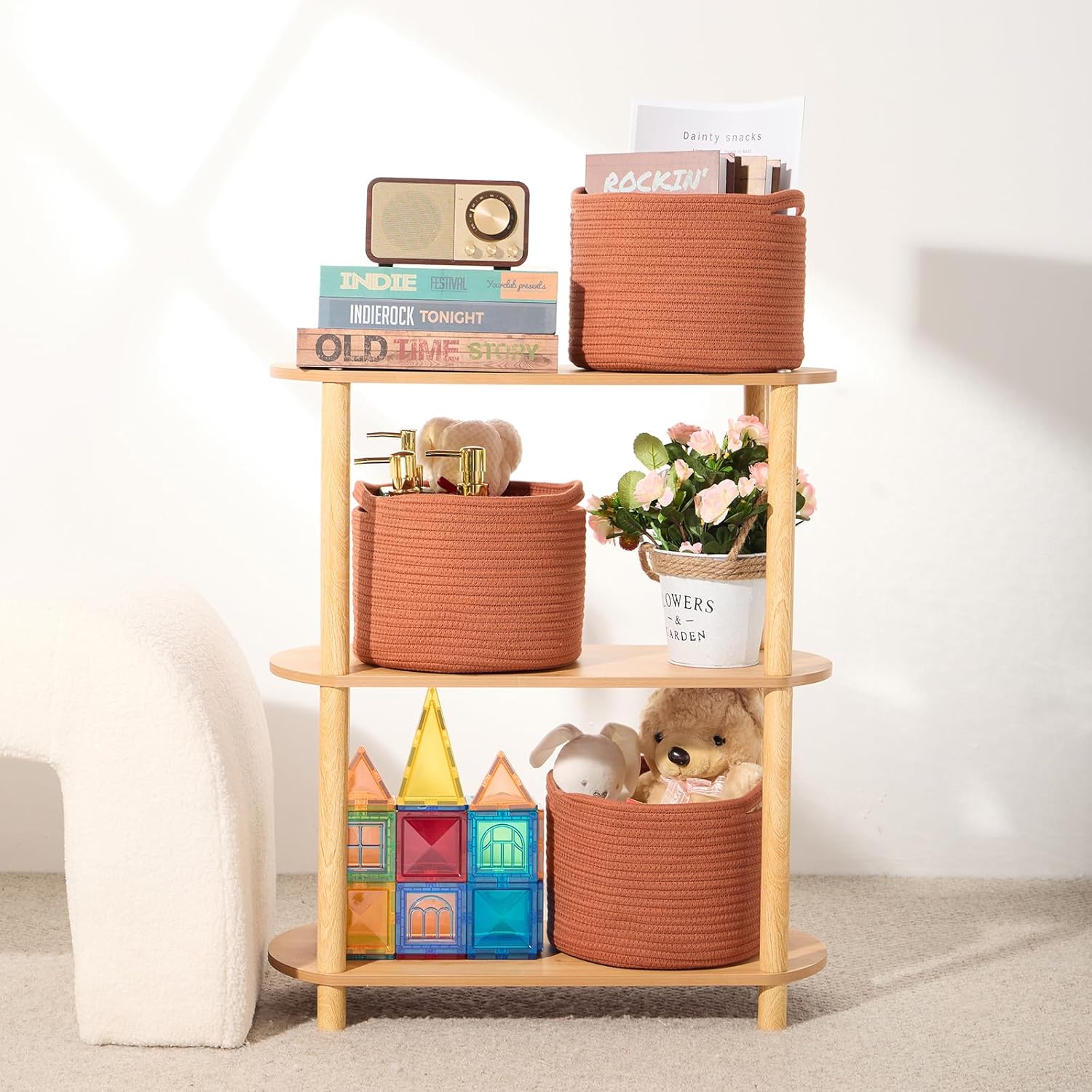 Small Storage Basket for Organizing | Cube Shelf Closet Storage Baskets | 9.7×9.7×7.1” Cute Baby Basket for Nursery | Woven Rope Basket Bins | Gift Basket Easter | Round 3 Packs Oxide Red - Grand Goldman