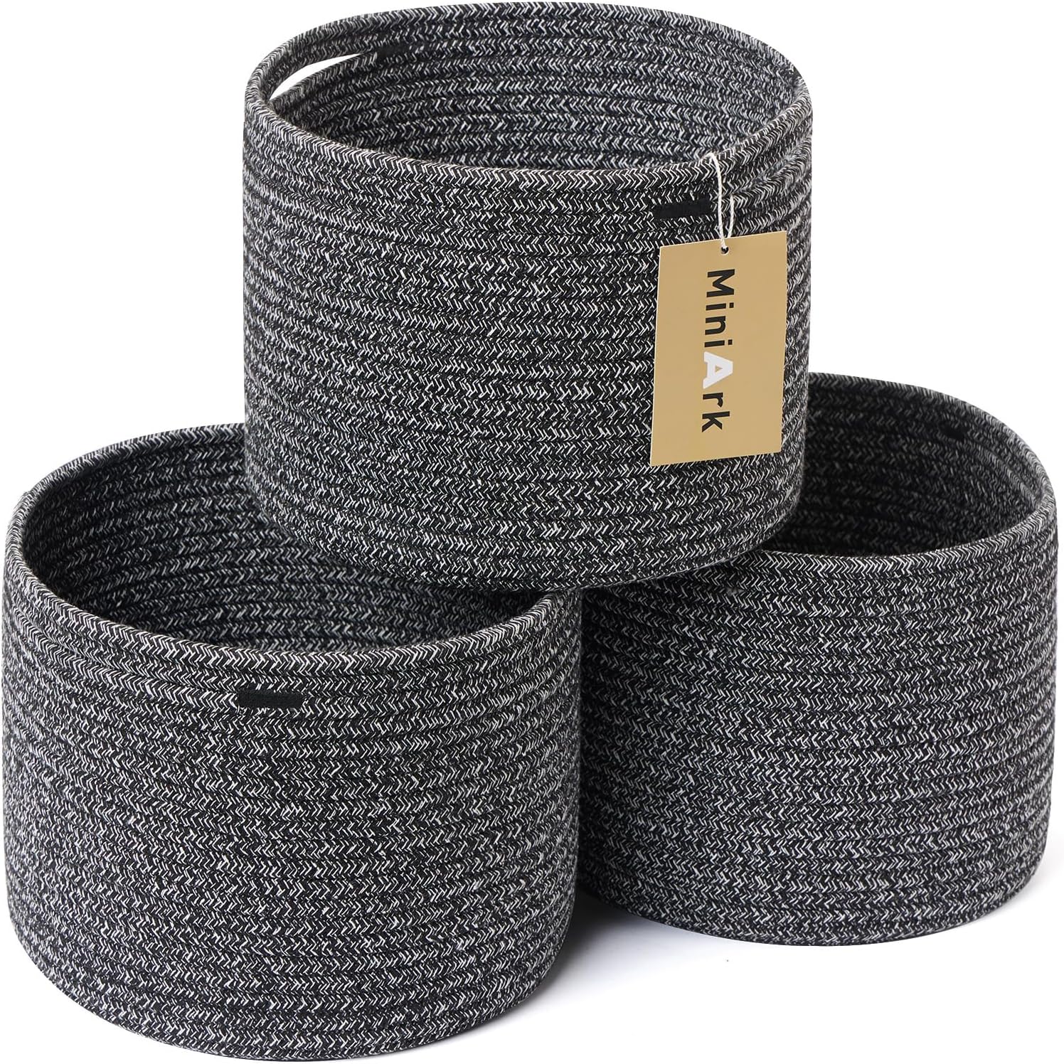 Small Storage Basket for Organizing | Cube Shelf Closet Storage Baskets | 9.7×9.7×7.1” Cute Baby Basket for Nursery | Woven Rope Basket Bins | Gift Basket Easter | Round 3 Packs Oxide Red - Grand Goldman