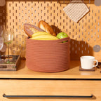 Small Storage Basket for Organizing | Cube Shelf Closet Storage Baskets | 9.7×9.7×7.1” Cute Baby Basket for Nursery | Woven Rope Basket Bins | Gift Basket Easter | Round 3 Packs Oxide Red - Grand Goldman