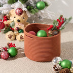 Small Storage Basket for Organizing | Cube Shelf Closet Storage Baskets | 9.7×9.7×7.1” Cute Baby Basket for Nursery | Woven Rope Basket Bins | Gift Basket Easter | Round 3 Packs Oxide Red - Grand Goldman