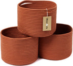 Small Storage Basket for Organizing | Cube Shelf Closet Storage Baskets | 9.7×9.7×7.1” Cute Baby Basket for Nursery | Woven Rope Basket Bins | Gift Basket Easter | Round 3 Packs Oxide Red - Grand Goldman