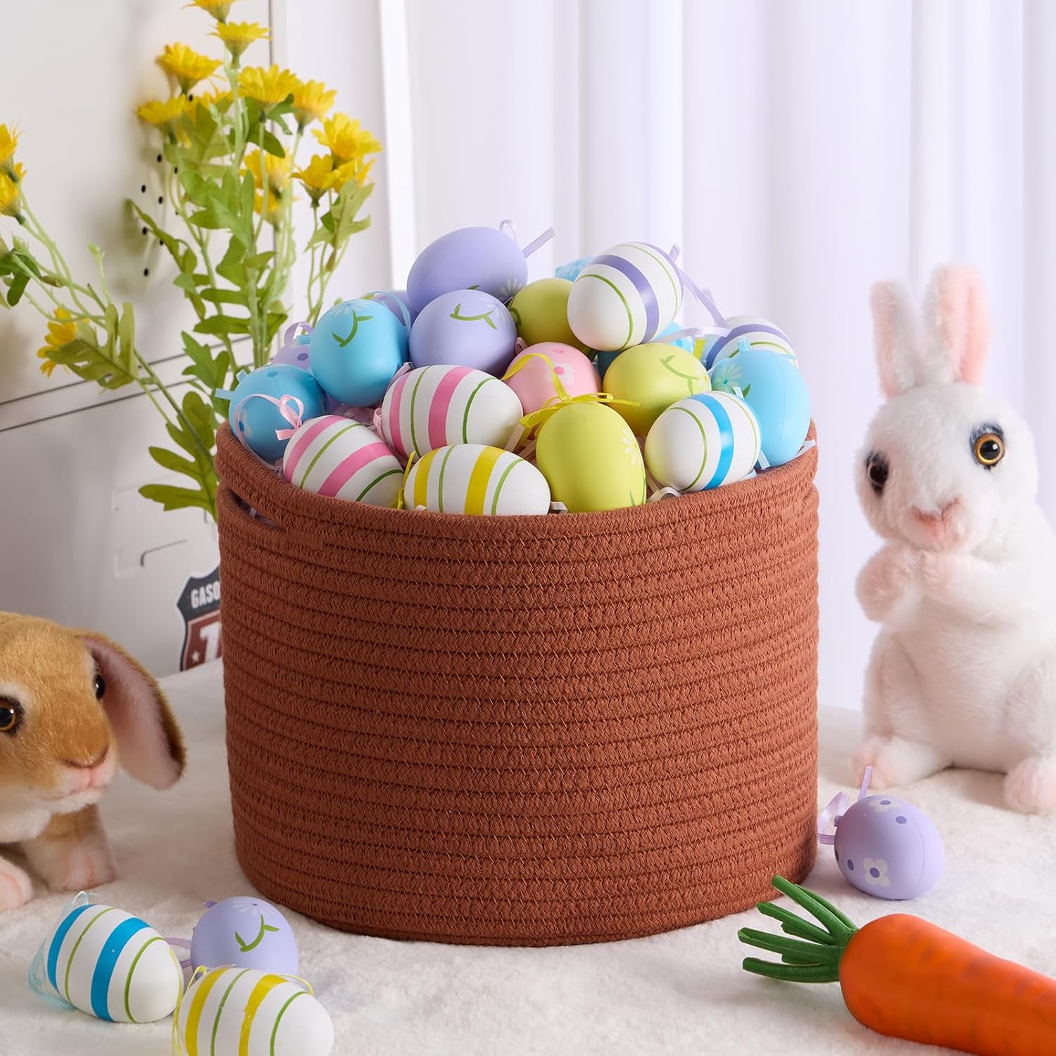 Small Storage Basket for Organizing | Cube Shelf Closet Storage Baskets | 9.7×9.7×7.1” Cute Baby Basket for Nursery | Woven Rope Basket Bins | Gift Basket Easter | Round 3 Packs Oxide Red - Grand Goldman