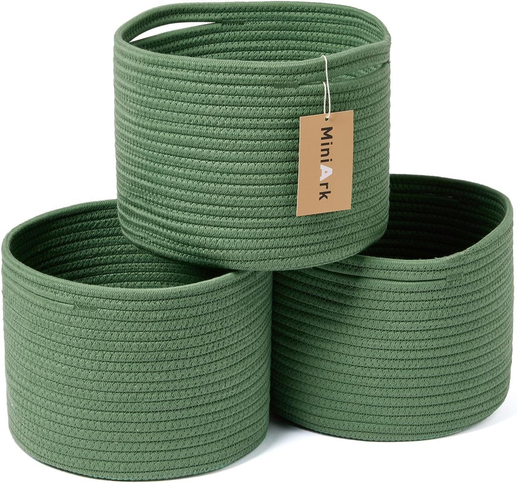 Small Storage Basket for Organizing | Cube Shelf Closet Storage Baskets | 9.7×9.7×7.1” Cute Baby Basket for Nursery | Woven Rope Basket Bins | Gift Basket Easter | Round 3 Packs Oxide Red - Grand Goldman