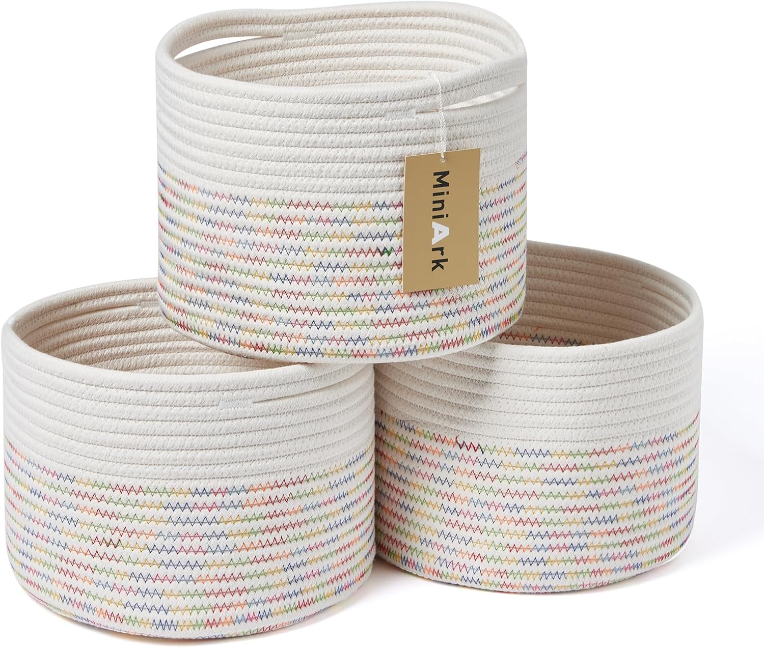 Small Storage Basket for Organizing | Cube Shelf Closet Storage Baskets | 9.7×9.7×7.1” Cute Baby Basket for Nursery | Woven Rope Basket Bins | Gift Basket Easter | Round 3 Packs Oxide Red - Grand Goldman