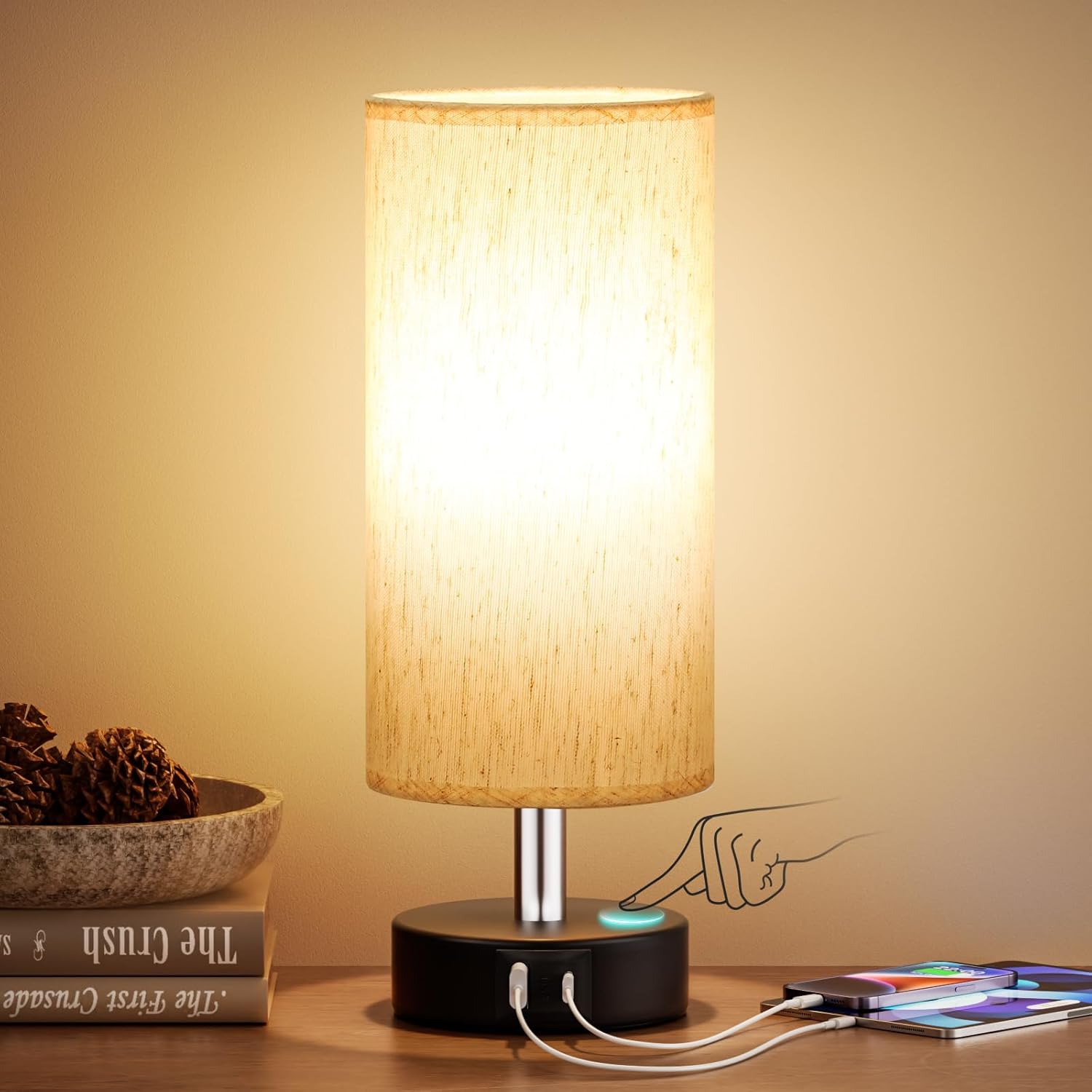 Small Table Lamp for Bedroom - Bedside Lamps for Night Stands, Minimalist Nightstand Light Lamp, Desk Lamps for Reading Room, Kids Room, Living Room, Office, Dorm - Grand Goldman