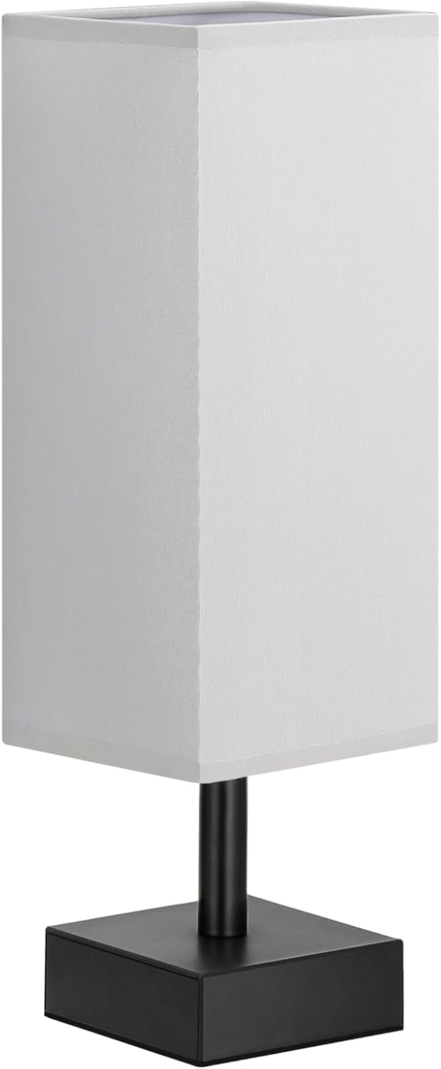 Small Table Lamp for Bedroom - Bedside Lamps for Nightstand, Minimalist Night Stand Light Lamp with Square Fabric Shade, Desk Reading Lamp for Kids Room Living Room Office Dorm - Grand Goldman