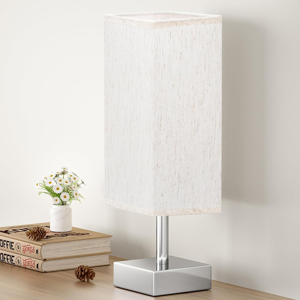 Small Table Lamp for Bedroom - Bedside Lamps for Nightstand, Minimalist Night Stand Light Lamp with Square Fabric Shade, Desk Reading Lamp for Kids Room Living Room Office Dorm - Grand Goldman