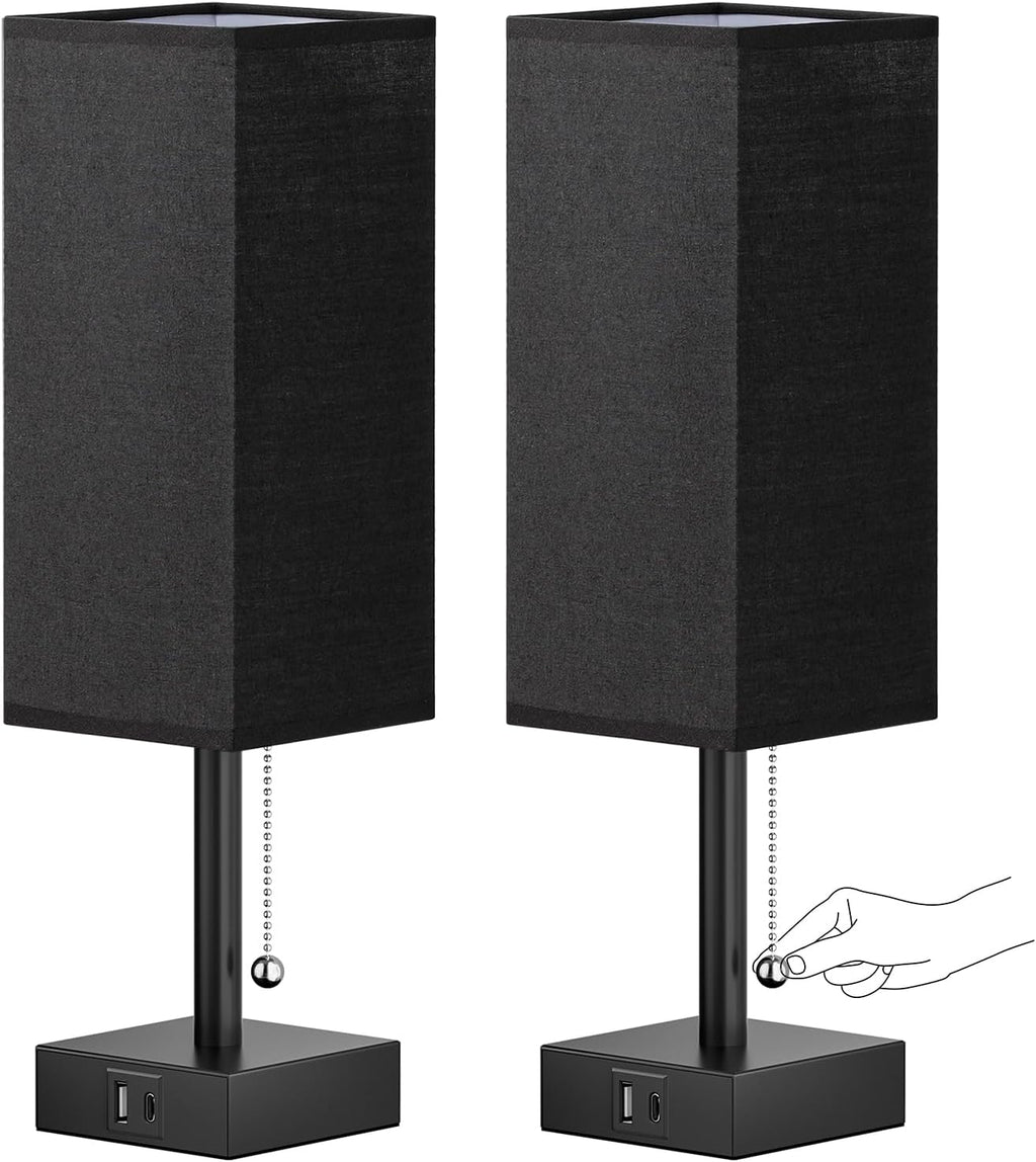 Small Table Lamp for Bedroom - Bedside Lamps for Nightstand, Minimalist Night Stand Light Lamp with Square Fabric Shade, Desk Reading Lamp for Kids Room Living Room Office Dorm - Grand Goldman