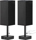 Small Table Lamp for Bedroom - Bedside Lamps for Nightstand, Minimalist Night Stand Light Lamp with Square Fabric Shade, Desk Reading Lamp for Kids Room Living Room Office Dorm - Grand Goldman