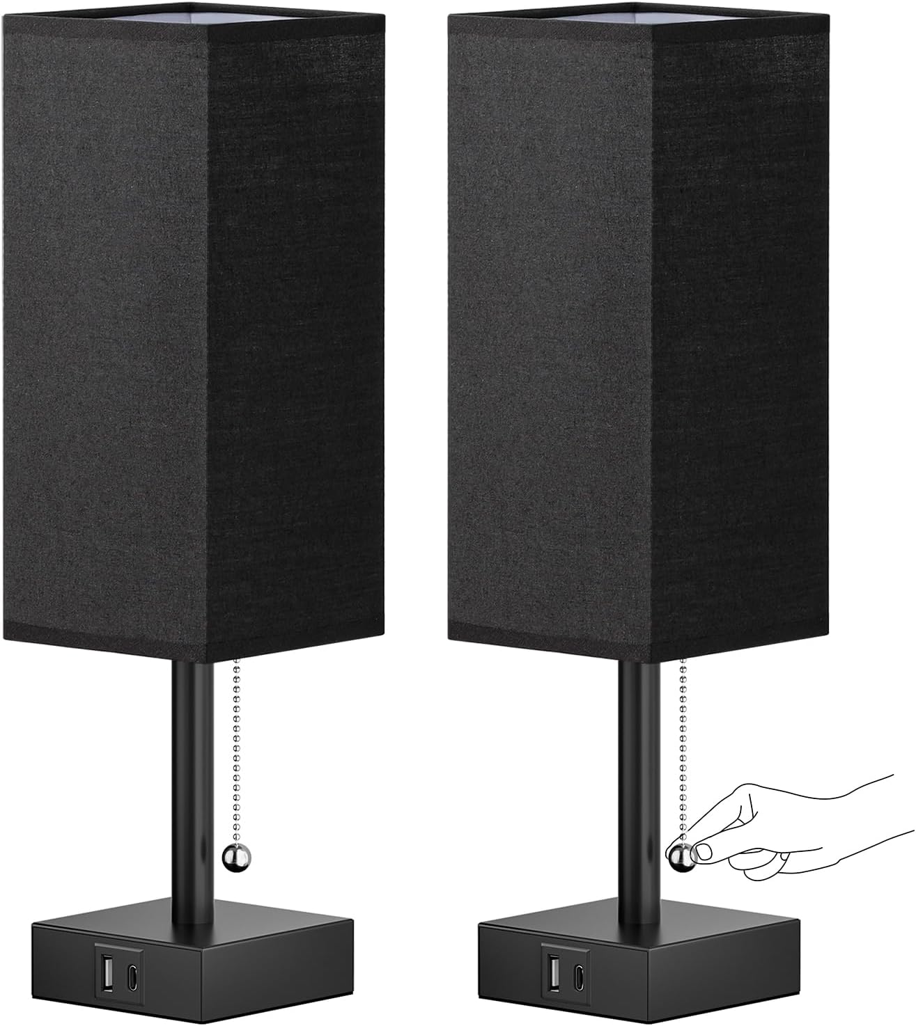 Small Table Lamp for Bedroom - Bedside Lamps for Nightstand, Minimalist Night Stand Light Lamp with Square Fabric Shade, Desk Reading Lamp for Kids Room Living Room Office Dorm - Grand Goldman