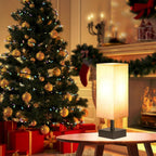 Small Table Lamp for Bedroom - Bedside Lamps for Nightstand, Minimalist Night Stand Light Lamp with Square Fabric Shade, Desk Reading Lamp for Kids Room Living Room Office Dorm - Grand Goldman