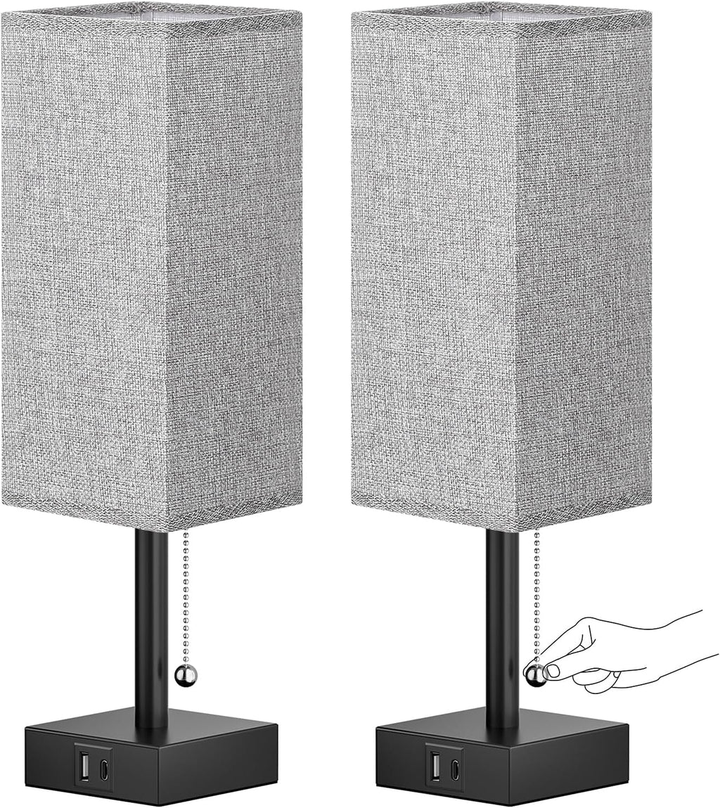 Small Table Lamp for Bedroom - Bedside Lamps for Nightstand, Minimalist Night Stand Light Lamp with Square Fabric Shade, Desk Reading Lamp for Kids Room Living Room Office Dorm - Grand Goldman