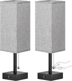 Small Table Lamp for Bedroom - Bedside Lamps for Nightstand, Minimalist Night Stand Light Lamp with Square Fabric Shade, Desk Reading Lamp for Kids Room Living Room Office Dorm - Grand Goldman