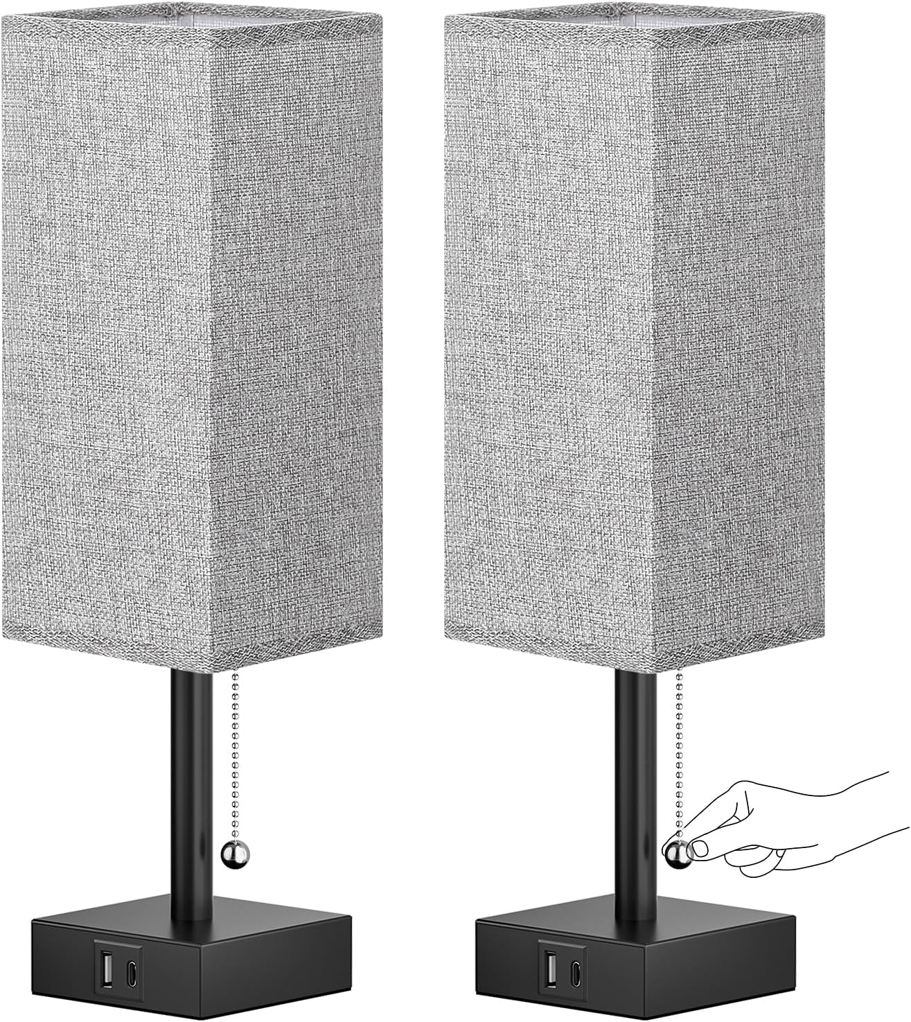 Small Table Lamp for Bedroom - Bedside Lamps for Nightstand, Minimalist Night Stand Light Lamp with Square Fabric Shade, Desk Reading Lamp for Kids Room Living Room Office Dorm - Grand Goldman