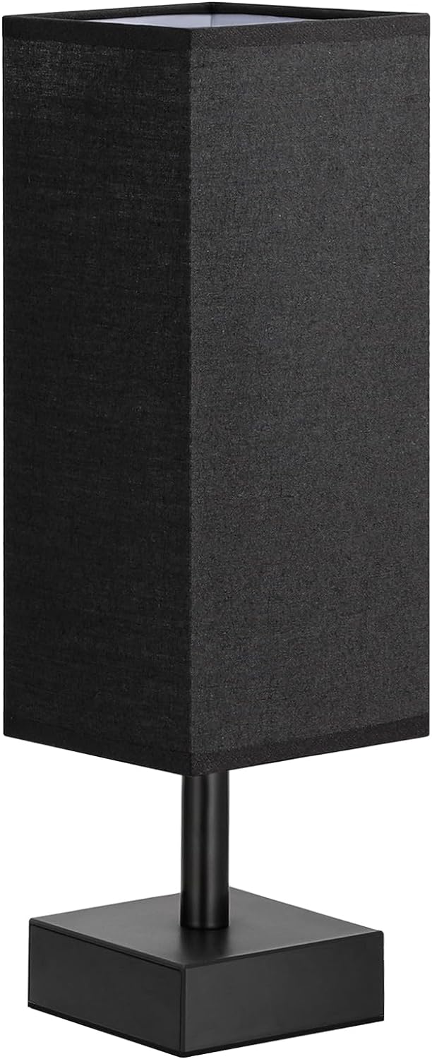 Small Table Lamp for Bedroom - Bedside Lamps for Nightstand, Minimalist Night Stand Light Lamp with Square Fabric Shade, Desk Reading Lamp for Kids Room Living Room Office Dorm - Grand Goldman