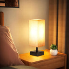Small Table Lamp for Bedroom - Bedside Lamps for Nightstand, Minimalist Night Stand Light Lamp with Square Fabric Shade, Desk Reading Lamp for Kids Room Living Room Office Dorm - Grand Goldman