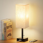 Small Table Lamp for Bedroom - Bedside Lamps for Nightstand, Minimalist Night Stand Light Lamp with Square Fabric Shade, Desk Reading Lamp for Kids Room Living Room Office Dorm - Grand Goldman