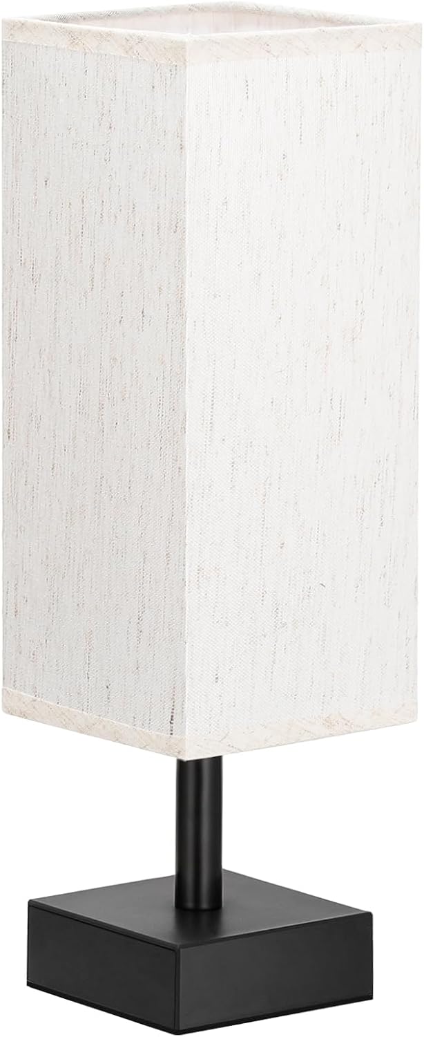 Small Table Lamp for Bedroom - Bedside Lamps for Nightstand, Minimalist Night Stand Light Lamp with Square Fabric Shade, Desk Reading Lamp for Kids Room Living Room Office Dorm - Grand Goldman