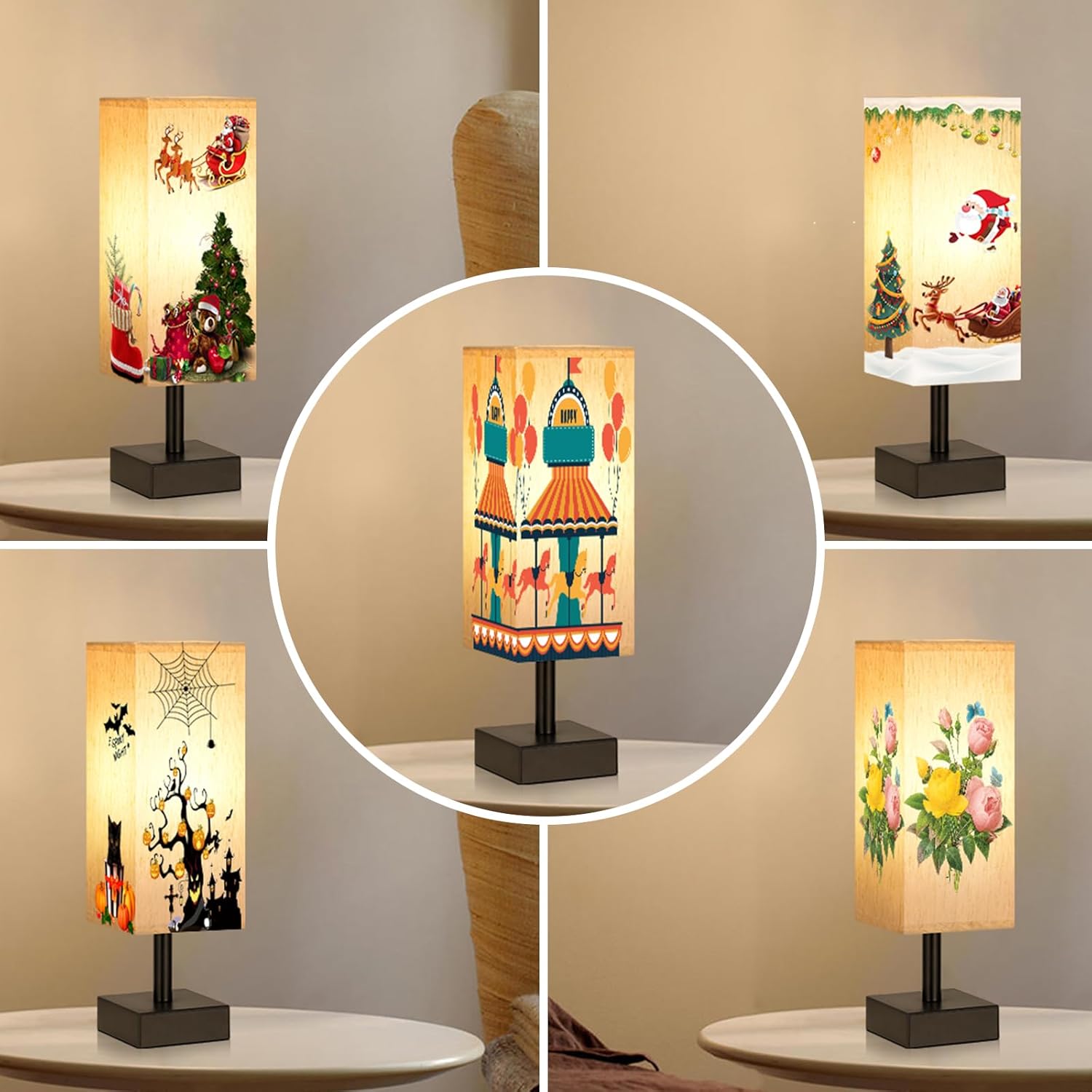 Small Table Lamp for Bedroom - Bedside Lamps for Nightstand, Minimalist Night Stand Light Lamp with Square Fabric Shade, Desk Reading Lamp for Kids Room Living Room Office Dorm - Grand Goldman