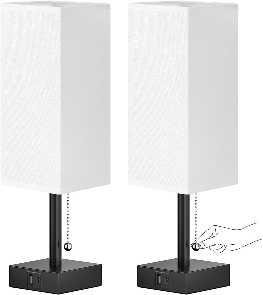 Small Table Lamp for Bedroom - Bedside Lamps for Nightstand, Minimalist Night Stand Light Lamp with Square Fabric Shade, Desk Reading Lamp for Kids Room Living Room Office Dorm - Grand Goldman