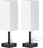 Small Table Lamp for Bedroom - Bedside Lamps for Nightstand, Minimalist Night Stand Light Lamp with Square Fabric Shade, Desk Reading Lamp for Kids Room Living Room Office Dorm - Grand Goldman