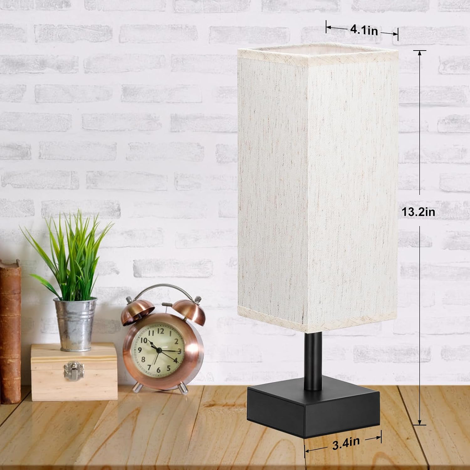 Small Table Lamp for Bedroom - Bedside Lamps for Nightstand, Minimalist Night Stand Light Lamp with Square Fabric Shade, Desk Reading Lamp for Kids Room Living Room Office Dorm - Grand Goldman