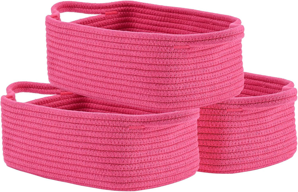 Small Woven Basket, 12 x 8 x 4.5 Inches, Small Storage Baskets for Organizing, Gift Baskets Empty, Cute Small Rope Shelf Closet Storage Bins Baskets for Shelves, Dog Toy Basket, 3 Packs, Off White - Grand Goldman