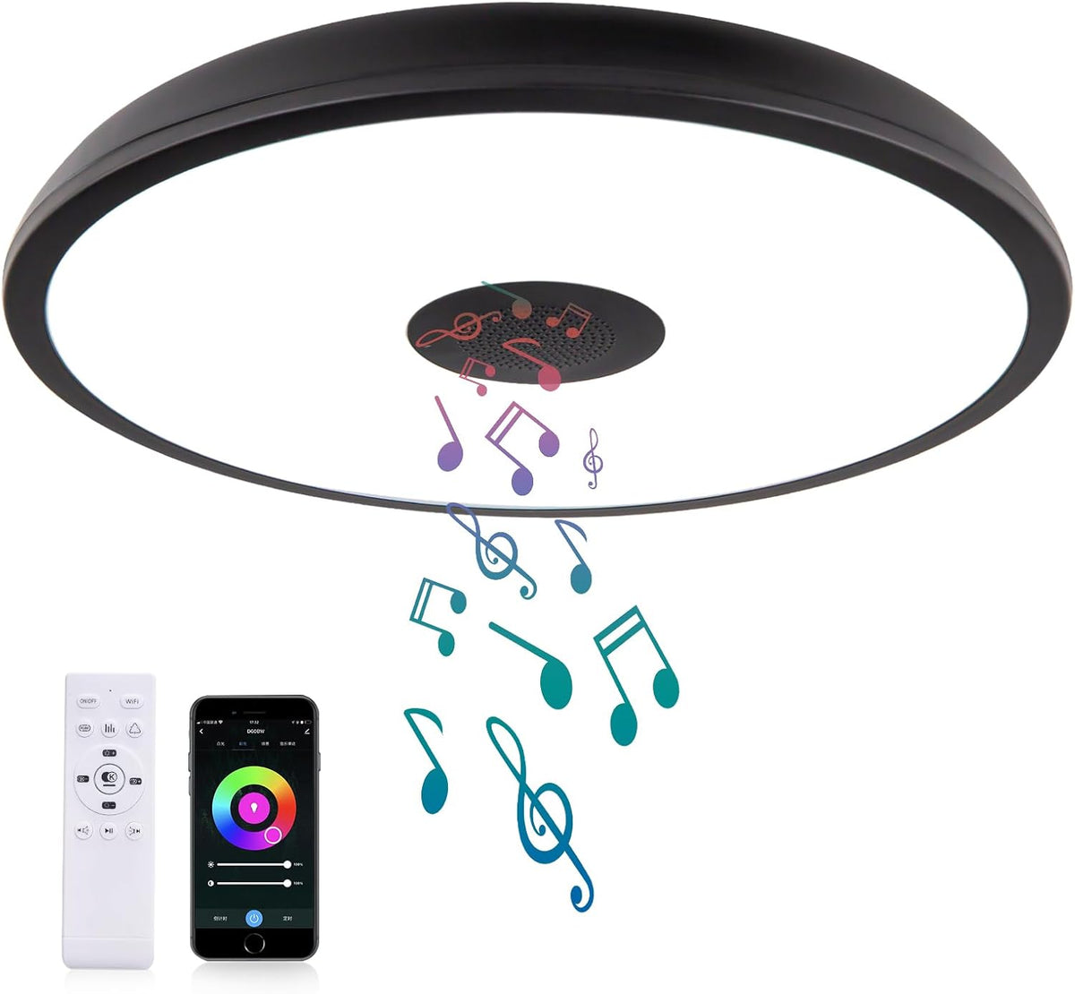 Smart Waterproof LED Ceiling Light Fixture,with Bluetooth Speaker,11 Inch,18 watt, 2700K-6500K Dimmable Music Lamp,RGB Color Changing Light with Remote Control,for Bathroom,Shower,Bedroom - Grand Goldman