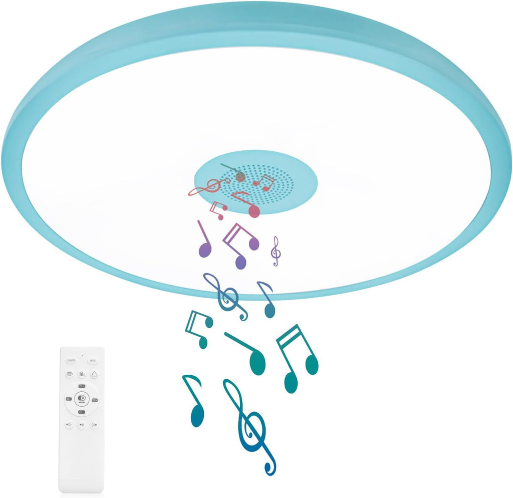 Smart Waterproof LED Ceiling Light Fixture,with Bluetooth Speaker,11 Inch,18 watt, 2700K-6500K Dimmable Music Lamp,RGB Color Changing Light with Remote Control,for Bathroom,Shower,Bedroom - Grand Goldman