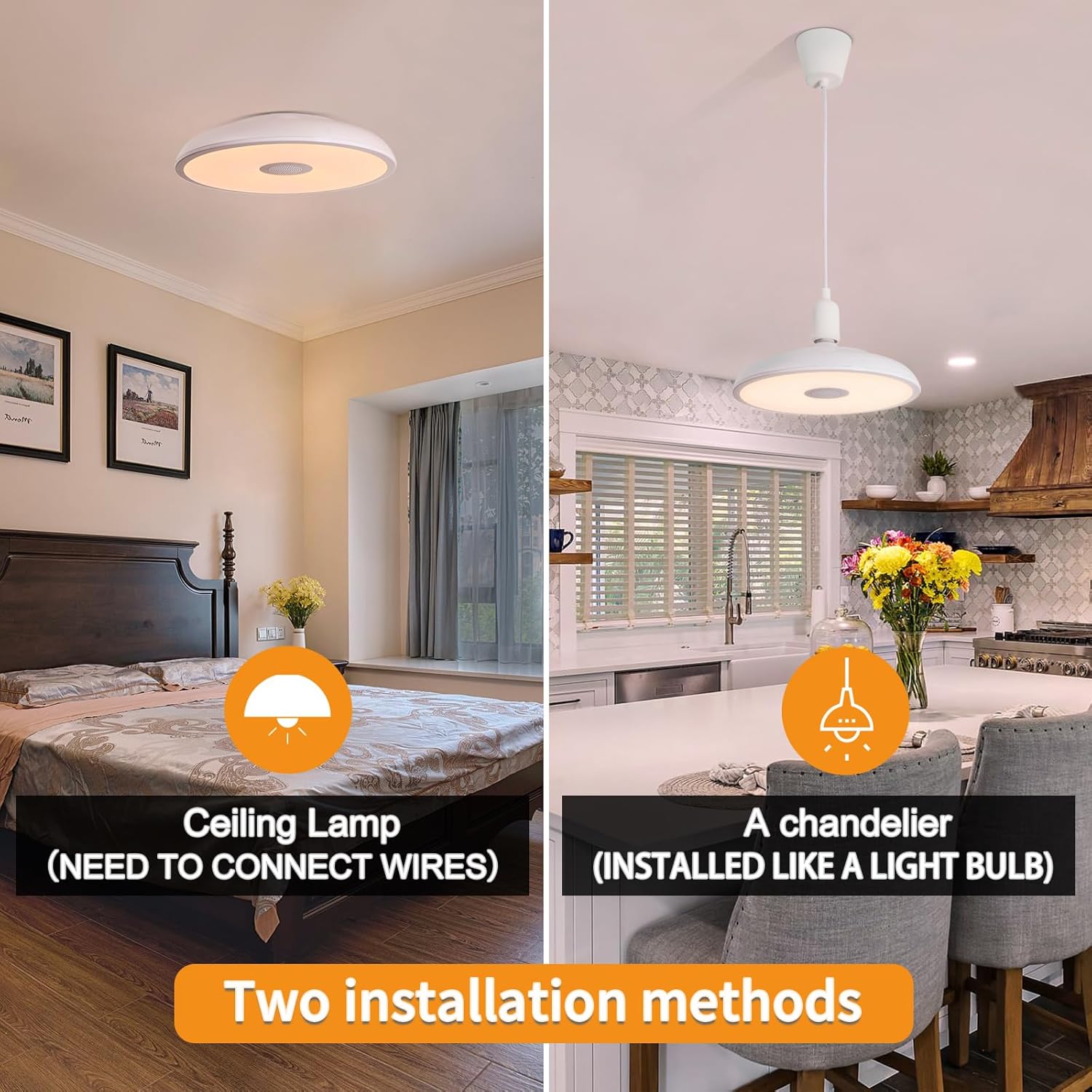 Smart Waterproof LED Ceiling Light Fixture,with Bluetooth Speaker,11 Inch,18 watt, 2700K-6500K Dimmable Music Lamp,RGB Color Changing Light with Remote Control,for Bathroom,Shower,Bedroom - Grand Goldman