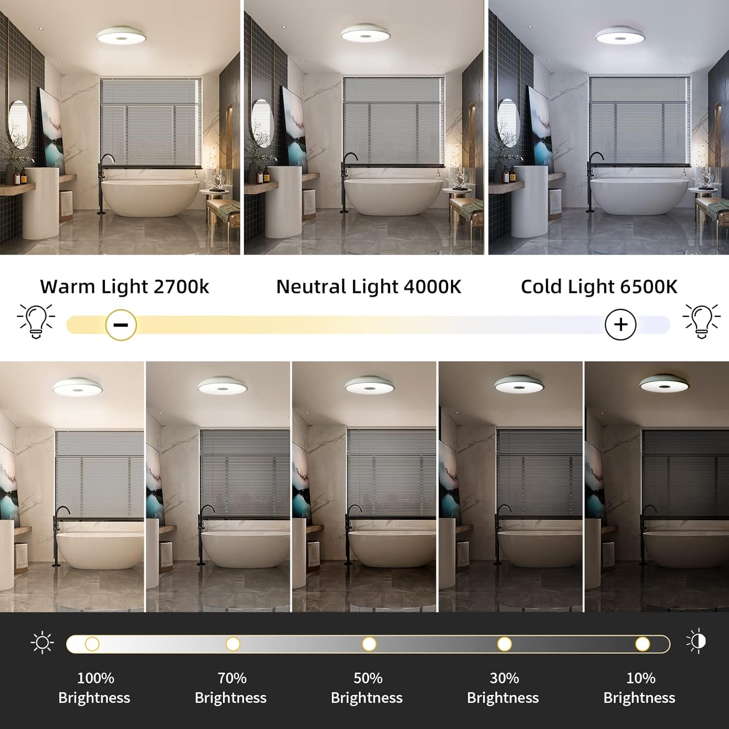 Smart Waterproof LED Ceiling Light Fixture,with Bluetooth Speaker,11 Inch,18 watt, 2700K-6500K Dimmable Music Lamp,RGB Color Changing Light with Remote Control,for Bathroom,Shower,Bedroom - Grand Goldman