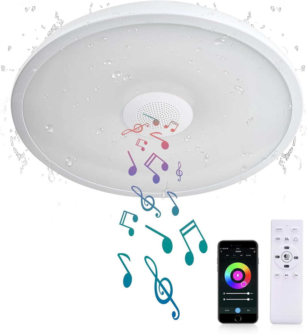 Smart Waterproof LED Ceiling Light Fixture,with Bluetooth Speaker,11 Inch,18 watt, 2700K-6500K Dimmable Music Lamp,RGB Color Changing Light with Remote Control,for Bathroom,Shower,Bedroom - Grand Goldman