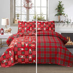 Smuge Christmas Bedspread Quilt Sets Queen Size - Nordic Cabin Lodge Wildlife Reindeers Snowflake Snowman Plaid New Year Winter Holiday Coverlet Bed Set Xmas Bedding Sets Throw Blanket Bedroom Decor - Grand Goldman