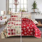 Smuge Christmas Bedspread Quilt Sets Queen Size - Nordic Cabin Lodge Wildlife Reindeers Snowflake Snowman Plaid New Year Winter Holiday Coverlet Bed Set Xmas Bedding Sets Throw Blanket Bedroom Decor - Grand Goldman