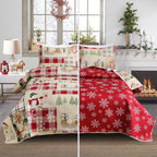 Smuge Christmas Bedspread Quilt Sets Queen Size - Nordic Cabin Lodge Wildlife Reindeers Snowflake Snowman Plaid New Year Winter Holiday Coverlet Bed Set Xmas Bedding Sets Throw Blanket Bedroom Decor - Grand Goldman